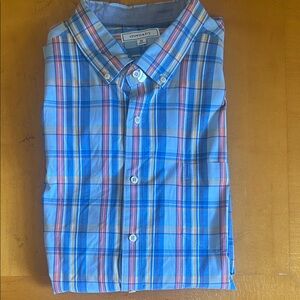 Crown & Ivy Men's Blue and Pink Plaid Button Down Shirt long sleeve